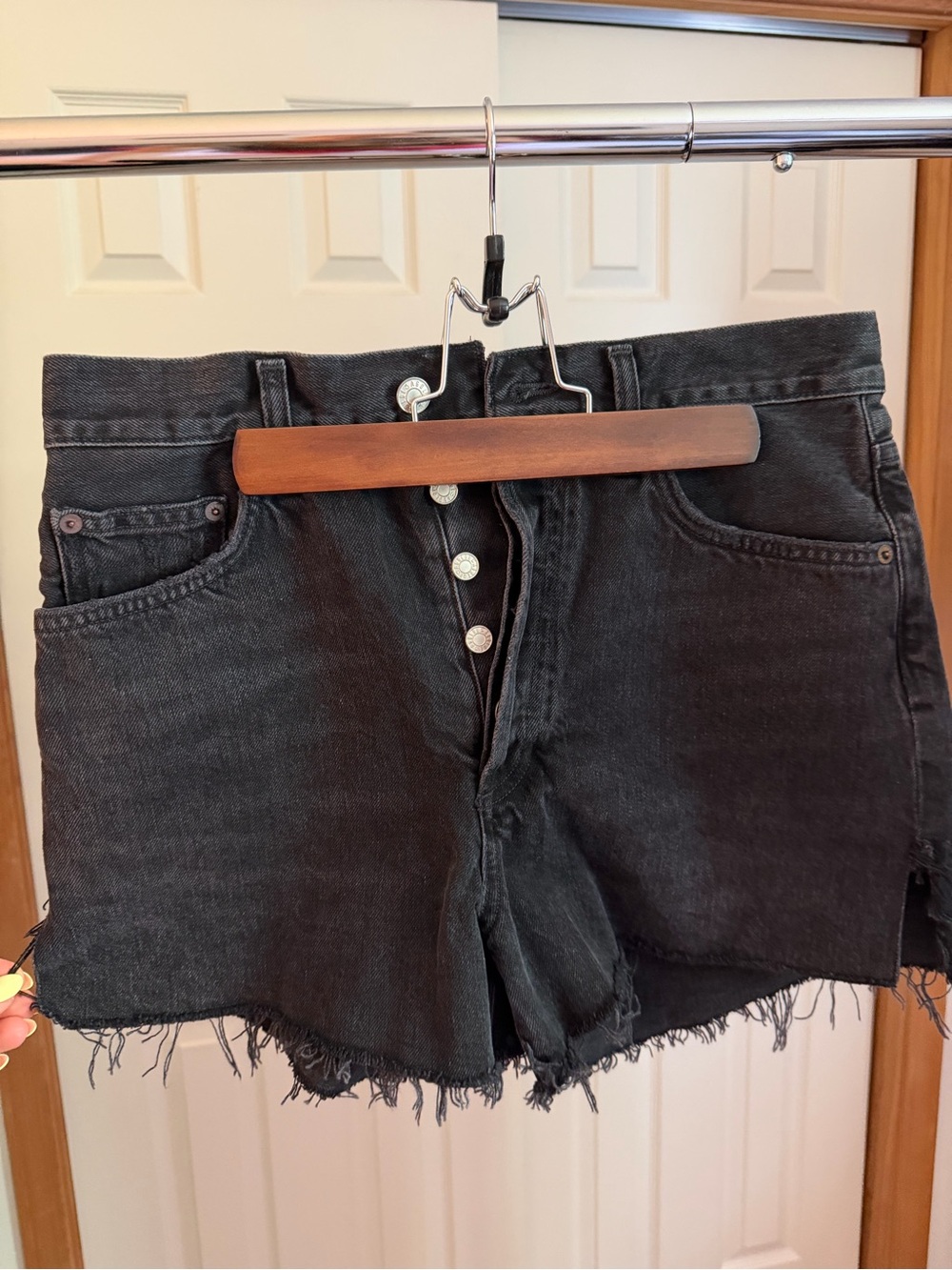 Agolde Black High-Rise Frayed Hem Jean Shorts